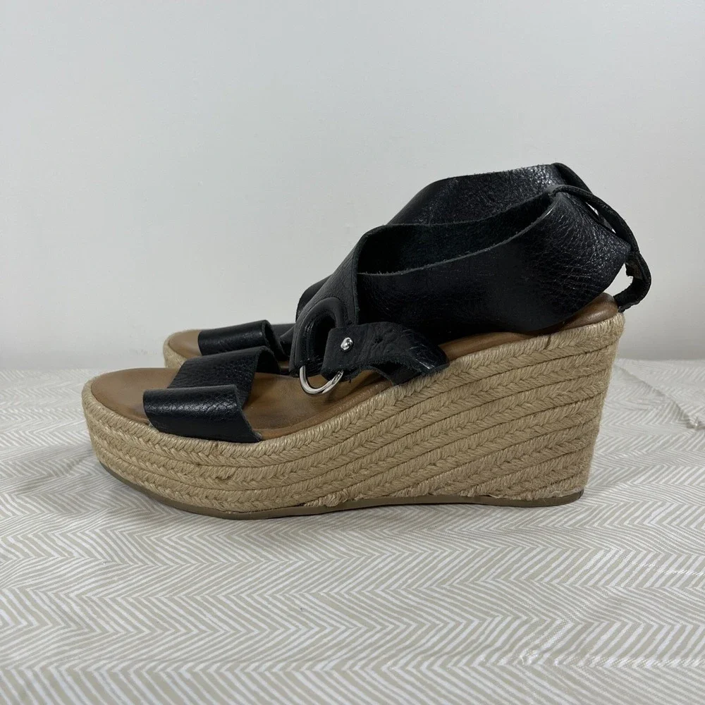 Inuovo Womens Freeman Espadrille Wedge Sandals Black Sz 39/9 Platform Y2K Preppy